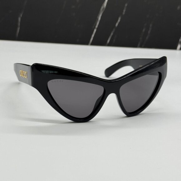 NEW GG1294S 001 GUCCI SUNGLASSES SHINY BLACK GREY CAR EYE WOMEN EYEWEAR GUCCI - Picture 6 of 12